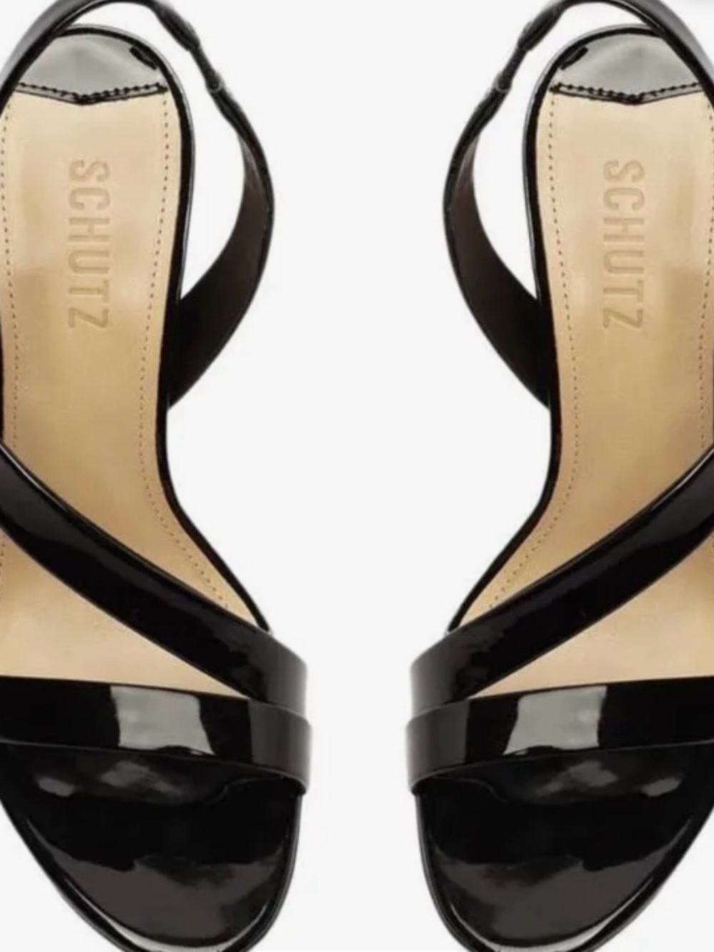 SCHUTZ Black Patent Leather Crisscross Slingback Heels